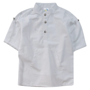 Παιδικό πουκάμισο Serafino για αγόρια Top Boys άσπρο mao μαο γιακάς μοντέρνα καλοκαιρινά κοντομάνικα ετών