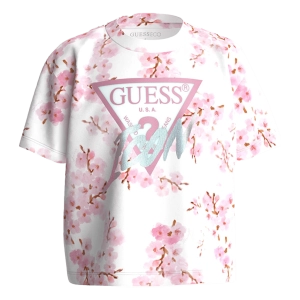Παιδική μπλούζα GUESS για κορίτσια Amando άσπρο καθημερινή ελάστική κοντή επώνυμη μακό ετών crop online (2)