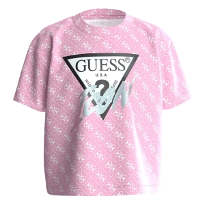 Παιδική μπλούζα GUESS για κορίτσια Logo Icon ροζ καθημερινή ελάστική κοντή επώνυμη μακό ετών crop online (3)