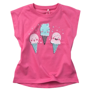 Παιδική μπλούζα Name it για κορίτσια Ice cream φούξια σχολείο καθημερινό κοντή μακό βαμβακερό ετών crop online (1)