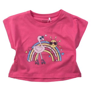 Παιδική μπλούζα Name it για κορίτσια Flamingo Roller φούξια σχολείο καθημερινό κοντή μακό βαμβακερό ετών crop online (1)