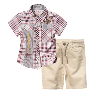 Παιδικό πουκάμισο Mall Kids Jeans κόκκινο αγορίστικα κοντομάνικα καλοκαιρινά πουκάμισα καρό | Παιδική βερμούδα Mayoral για αγόρια Verth μπεζ μοντέρνα επώνυμη καλοκαιρινή ετών Online (1) 