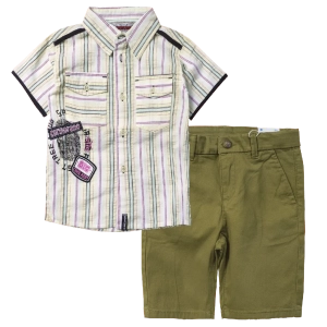 Παιδικό πουκάμισο Cormorano για αγόρια Tree άσπρο καλοκαιρινά ετών κοντομάνικα ριγέ online | Παιδική βερμούδα Mayoral για αγόρια City λαδί επώνυμη μοντέρνα καλοκαιρινή ετών online (1) 
