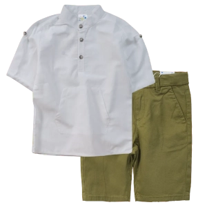 Παιδικό πουκάμισο Serafino για αγόρια Top Boys άσπρο mao μαο γιακάς μοντέρνα καλοκαιρινά κοντομάνικα ετών | Παιδική βερμούδα Mayoral για αγόρια City λαδί επώνυμη μοντέρνα καλοκαιρινή ετών online (1) 