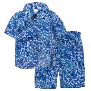 Παιδικό πουκάμισο Serafino για αγόρια Jungle μπλέ βαμβακερό καλοκαιρινό βόλτα ετών casual online (1) | Παιδική βερμούδα Serafino για αγόρια Jungle μπλε βόλτα εμπιμέ καλοκαιρινή ετών casual online (1) 