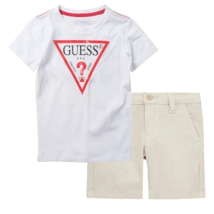 Παιδική μπλούζα Guess για αγόρια Seco άσπρο καθημερινές επώνυμες ετών μακό online (1) | Παιδική βερμούδα GUESS για αγόρια Sanji (2-7) μπεζ αγορίστικη καλοκαιρινή μοντέρνα ιδιαίτερη επώνυμη ποιοτική (3) 
