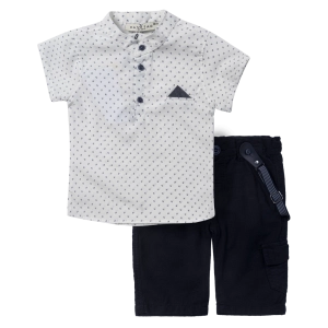 Βρεφικό σετ Hashtag για αγόρια Johnie άσπρο  καλοκαιρινά σετ αγορίστικα με βερμούδα πουκάμισο αμπιγέ μηνών online (1)