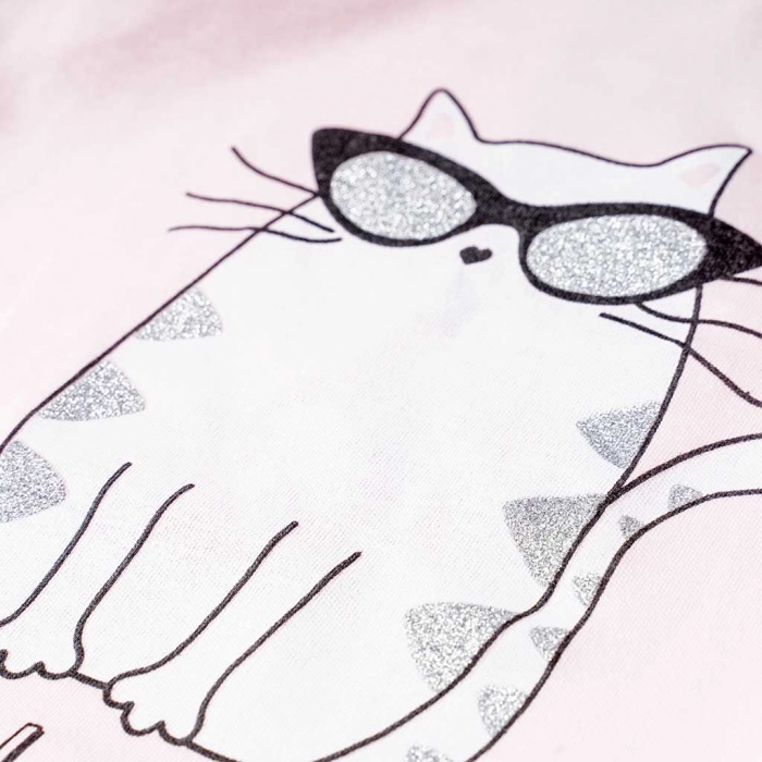 Παιδική πιτζάμα ΕΒΙΤΑ για κορίτσια Cool Cat Ροζ κοριτσίστικες μοντέρνες άνετες καθημειρνές ελληνικές 3