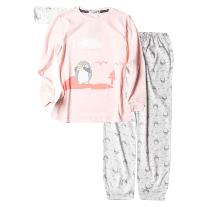 Παιδική πιτζάμα ΕΒΙΤΑ για κορίτσια Penguin Ροζ κοριτσίστικες μοντέρνες άνετες καθημειρνές ελληνικές