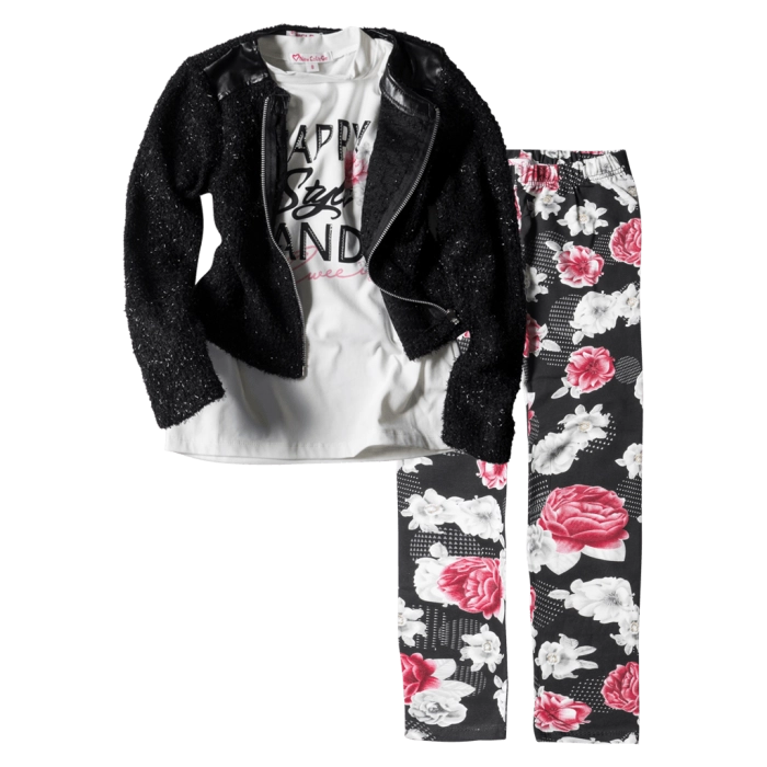 Παιδικό σετ για κορίτσια Happy Style floral κοριτσίστικο με λουλούδια καλό ντύσιμο με ασυμοκλωστή για δώρο paidika rouxa online