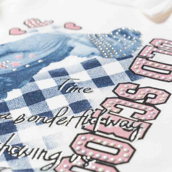 Παιδικό σετ για κορίτσια Old School άσπρο μοντέρνα παιδικά ρούχα online κοριτσίστικα σετάκια μπλουζοφόρεμα κολάν χρονών σχέδιο