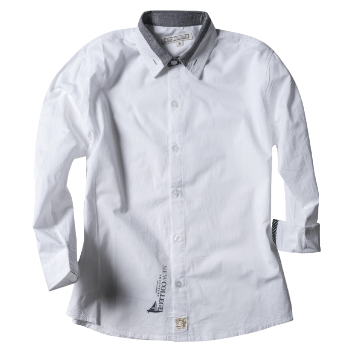 Παιδικό πουκάμισο New College για αγόρια Grey Άσπρο αγορίστικα ελληνικά μοντέρνα κλασσικά