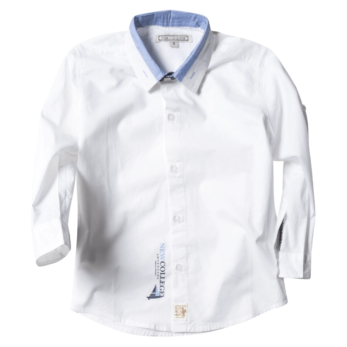 Παιδικό πουκάμισο New College για αγόρια Sail Άσπρο καθημερινές επώνυμες ποιοτικές μπλούζες online