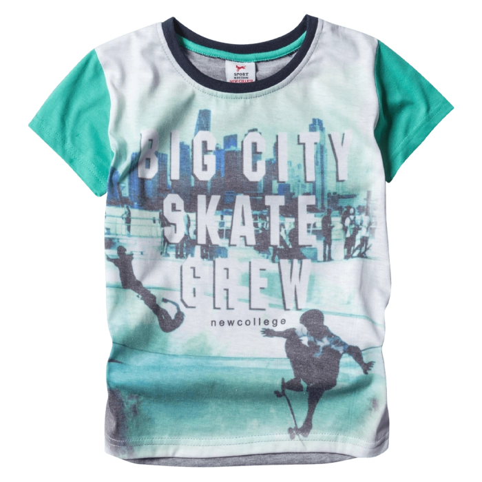 Παιδική μπλούζα New Collage για αγόρια Big City Πράσινο αγορίστικες καλοκαιρινές ελληνικές μπλούζες κοντομάνικες