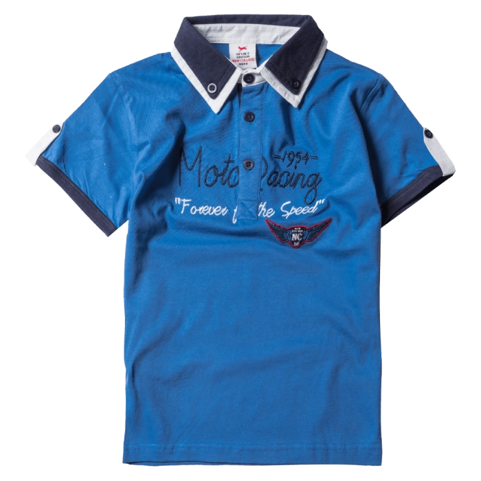 Παιδική μπλούζα New Collage για αγόρια Moto Μπλε αγορίστικες καλοκαιρινές ελληνικές μπλούζες κοντομάνικες