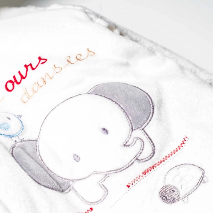 Βρεφικό φορμάκι για κορίτσια Dansees άσπρο για μωρά με σχέδια με κουμπιά με κουκούλα με αυτάκια μοντέρνο ζεστό με χνούδι 5