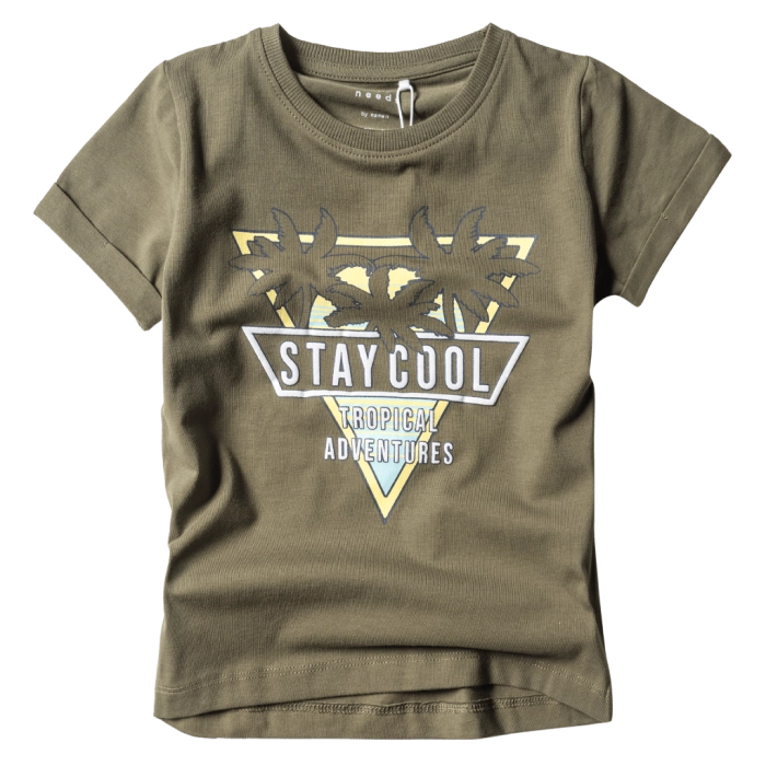 Παιδική μπλούζα Name it για αγόρια Stay Cool Χακί αγορίστικες κοντομάνικες επώνυμες καλοκαιρινες