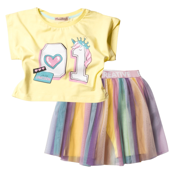 Παιδικό σετ για κορίτσια Be Creative Κίτρινο κοριτσίστικα σετ με φούστα unicorn πολύχρωμα τουτού φούστα