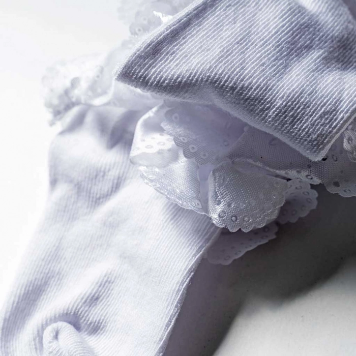 Βρεφικές κάλτσες για κορίτσια Baby Bloom άσπρες καλές επήσιμες βαφτήσια καλό ντύσιμο 2