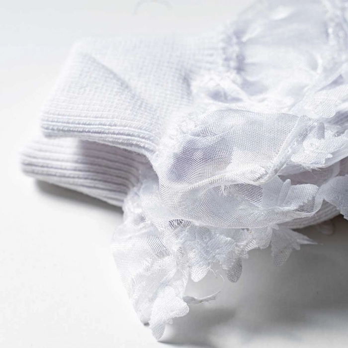 Βρεφικές κάλτσες για κορίτσια Butterfly άσπρες καλές επίσημες βαφτήσια καλό ντύσιμο 1
