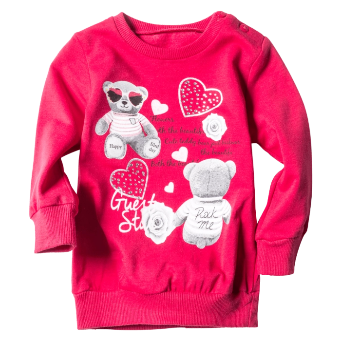 Βρεφική μπλούζα Attivo για κορίτσια Bear Τριανταφυλλί κοριτσίστικες μοντέρνες μπλούζες φούτερ