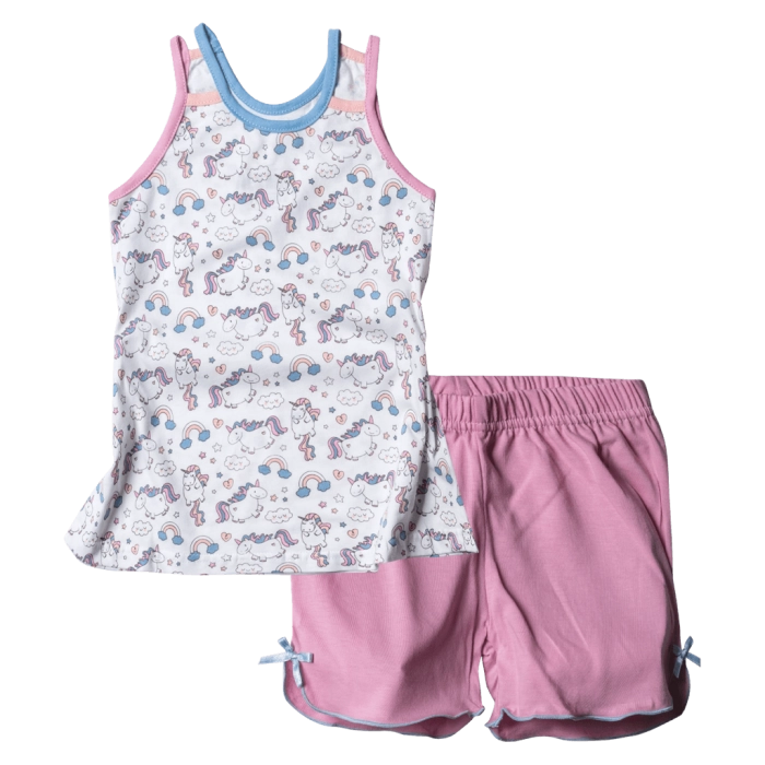 Παιδική πιτζάμα για κορίτσια Little Unicorns Ροζ κοριτσίστικες καλοκαιρινές ελληνικές πιτζάμες