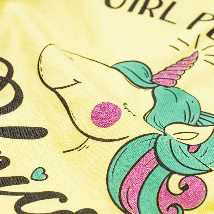 Παιδική πιτζάμα για κορίτσια Unicorn Κίτρινο κοριτσίστικες καλοκαιρινές ελληνικές πιτζάμες 3