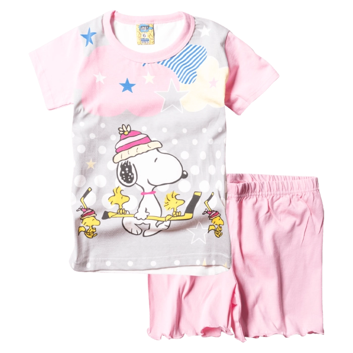 Παιδική πιτζάμα Like για κορίτσια Snoopy Ροζ κοριτσίστικες καλοκαιρινές μοντέρνες ελληνικές πιτζάμες