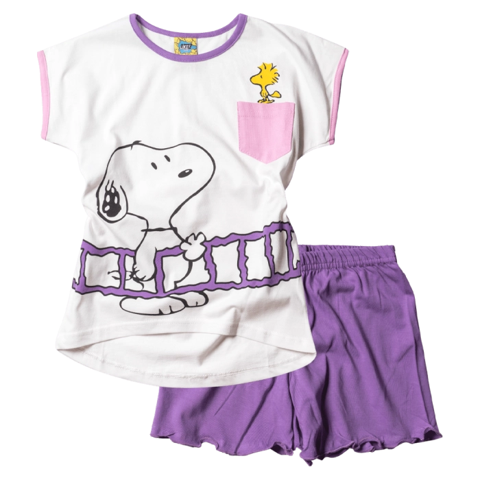 Παιδική πιτζάμα Like για κορίτσια Snoopy Μωβ κοριτσίστικες καλοκαιρινές μοντέρνες ελληνικές πιτζάμες
