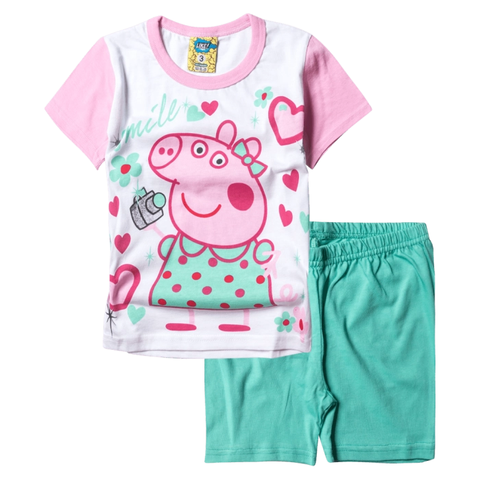 Παιδική πιτζάμα Like για κορίτσια Smile Ροζ κοριτσίστικες καλοκαιρινές μοντέρνες ελληνικές πιτζάμες 1