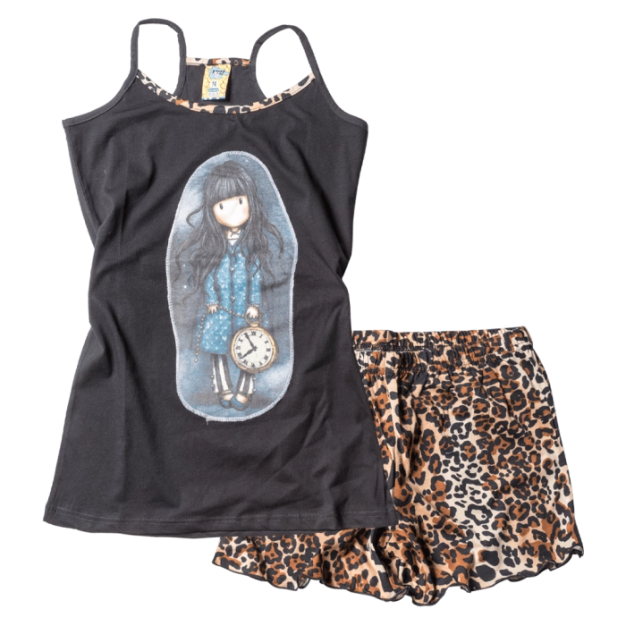 Παιδική πιτζάμα Like για κορίτσια Girl Clock Μαύρο κοριτσίστικες καλοκαιρινές μοντέρνες ελληνικές πιτζάμες