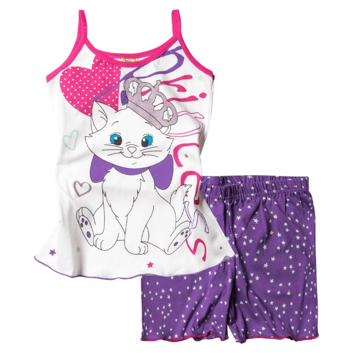 Παιδική πιτζάμα Like για κορίτσια Queen Cat Άσπρο κοριτσίστικες καλοκαιρινές μοντέρνες ελληνικές πιτζάμες