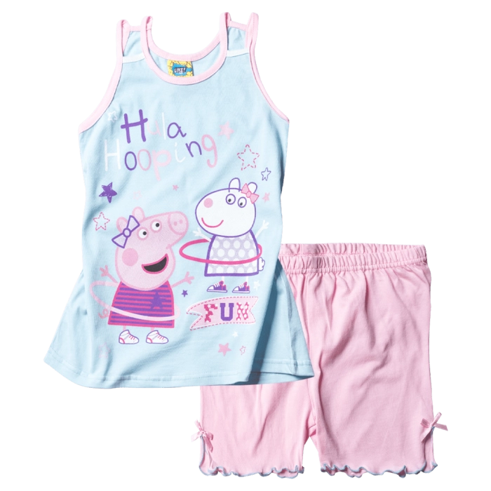 Παιδική πιτζάμα Like για κορίτσια Hula Hooping Σιέλ κοριτσίστικες καλοκαιρινές μοντέρνες ελληνικές πιτζάμες