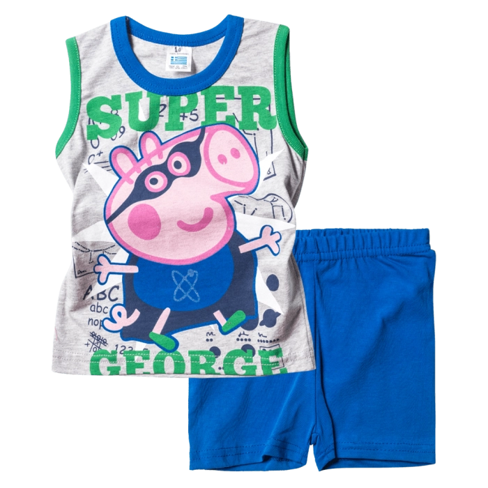 Παιδική πιτζάμα Like για αγόρια Super Pig Μπλε αγορίστικες καλοκαιρινές μοντέρνες ελληνικές πιτζάμες