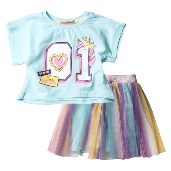 Παιδικό σετ για κορίτσια Be Creative Γαλάζιο κοριτσίστικα σετ με φούστα unicorn πολύχρωμα τουτού φούστα