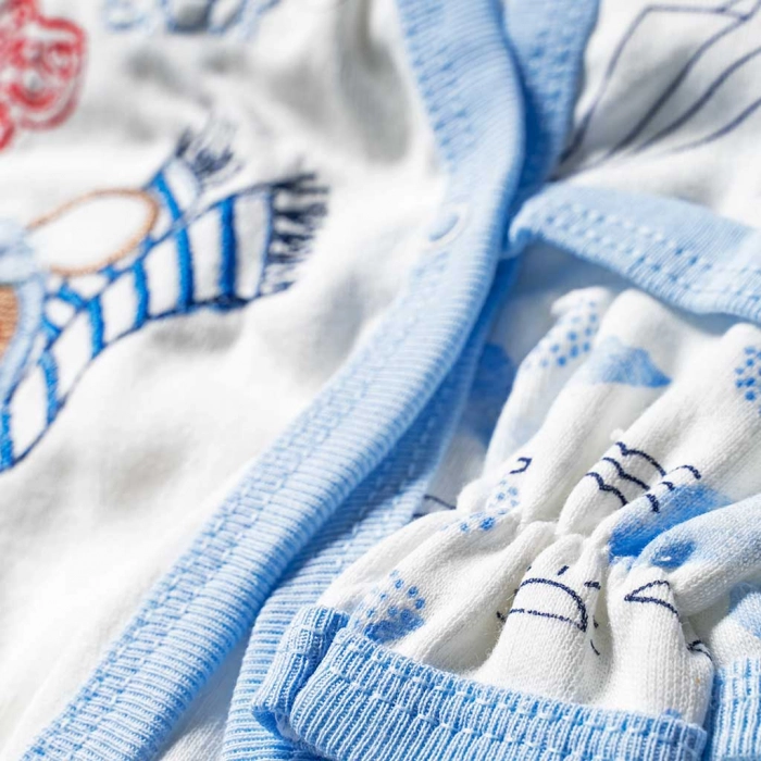 Βρεφικό σετ 5 τεμαχίων για αγόρια Fly High σιέλ αγορίστικα νεογέννητα οικονομικά 100 βαμβακερά μοντέρνα γάντια