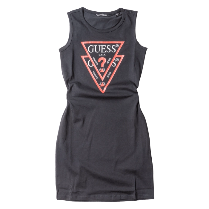 Παιδικό φόρεμα GUESS για κορίτσια Triangle Μαύρο κοριτσίστικο επώνυμο ραντάκι μοντέρνο άνετο ποιοτικό