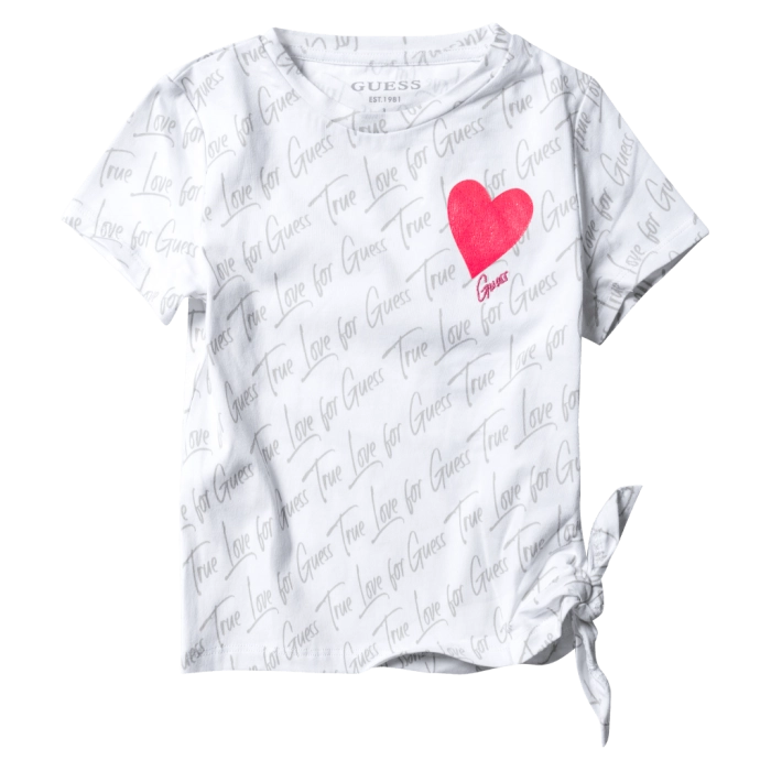 Παιδική μπλούζα GUESS για κορίτσια Heart Άσπρο κοριτσίστικη κοντομάνικη επώνυμη ποιοτική μοντέρνα ιδιαίτερη