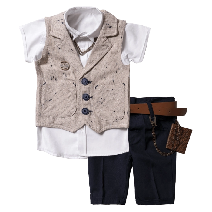 Παιδικό σετ για αγόρια Nicoya μπεζ σετάκια μοντέρνα με πουκάμισο γιλέκο καλοκαιρινά ιδιαίτερα για αγοράκια ετών online