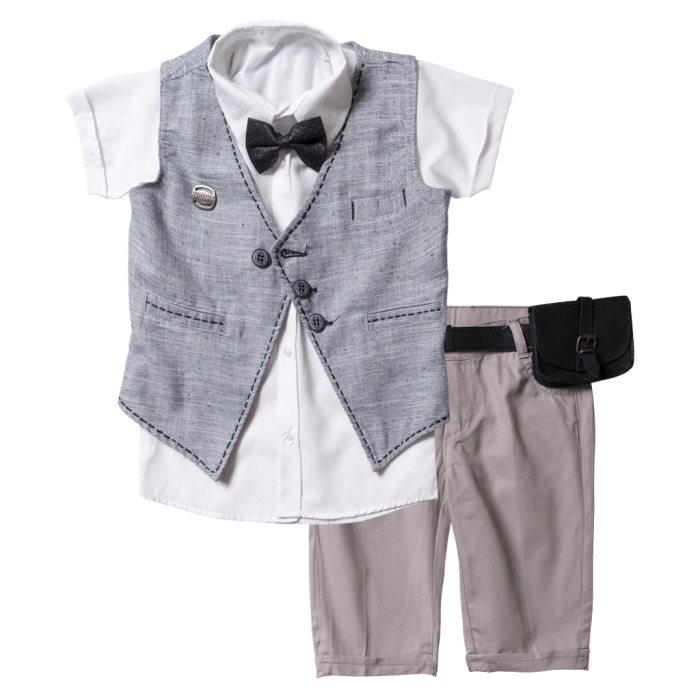 Παιδικό σετ για αγόρια Gravilias γκρι σετάκια μοντέρνα με πουκάμισο γιλέκο καλοκαιρινά ιδιαίτερα για αγοράκια ετών online