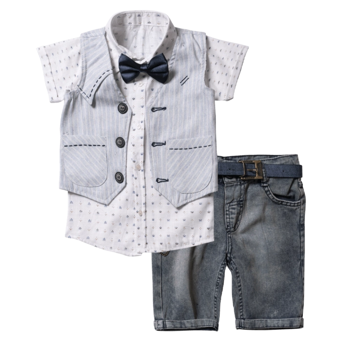 Παιδικό σετ για αγόρια Abajo γκρι σετάκια μοντέρνα με πουκάμισο γιλέκο καλοκαιρινά ιδιαίτερα για αγοράκια ετών online