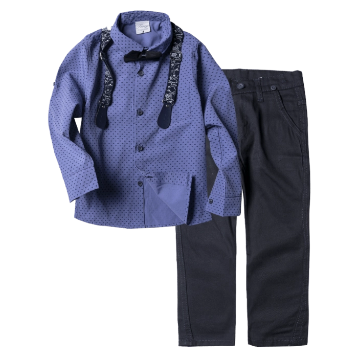 Παιδικό σετ για αγόρια Brno Μπλε Μωβ αγορίστικο ολοκληρωμένο σετ με πουκάμισο παπιγιόν τιράντες παντελόνι