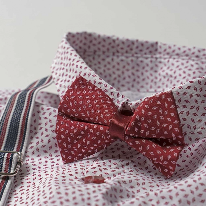 Παιδικό σετ για αγόρια Cesky Κόκκινο αγορίστικο ολοκληρωμένο σετ με πουκάμισο παπιγιόν τιράντες παντελόνι 3