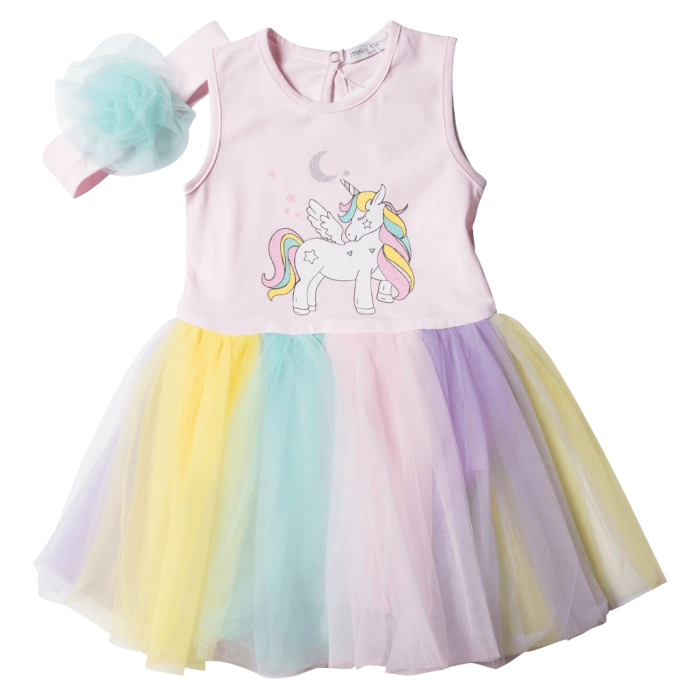Bρεφικό φόρεμα Εβίτα για κορίτσια Rainbow unicorn Ροζ με τούλι κοριτσίστικο χαριτωμένο με κορδέλα online 2