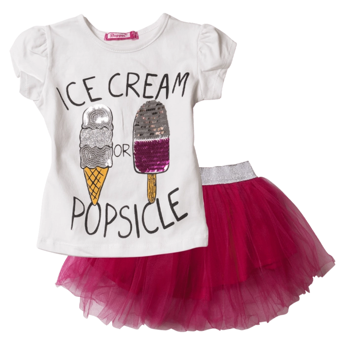 Παιδικό σετάκι για κορίτσια Ice Cream φούξια μοντέρνα σετ με φούστα tutu για κορίτσια ετών με παγιέτες τούλι online