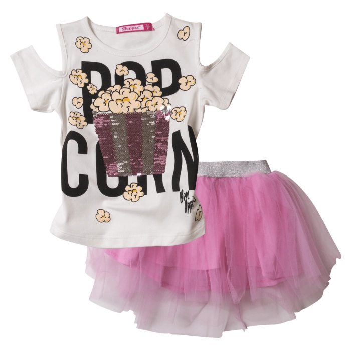 Παιδικό σετάκι για κορίτσια Pop Corn ροζ μοντέρνα σετ με φούστα tutu για κορίτσια ετών με παγιέτες τούλι online