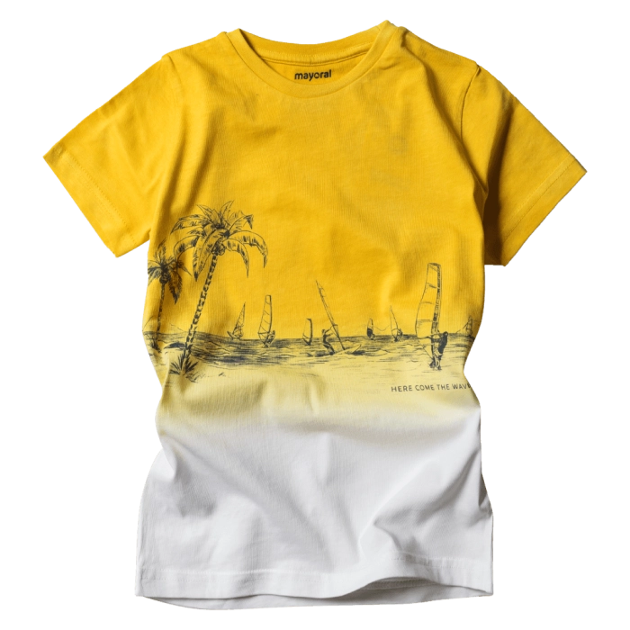 Παιδική μπλούζα Mayoral για αγόρια Waves κίτρινο 3035 αγορίστικα επώνυμα ελληνικά ποιοτικά casual για βόλτα χρονών άνετα καλοκαιρινά καθημερινά