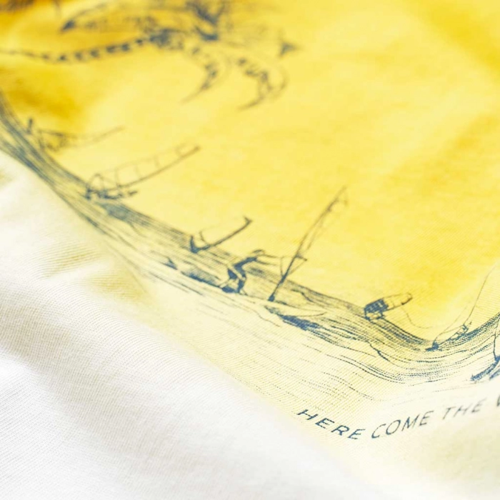 Παιδική μπλούζα Mayoral για αγόρια Waves κίτρινο αγορίστικα επώνυμα ελληνικά ποιοτικά casual για βόλτα χρονών άνετα καλοκαιρινά στάμπα