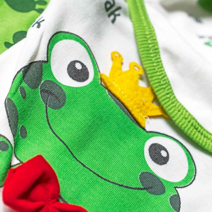 Βρεφικό σετ για αγόρια Frog πράσινο αγορίστικα για νεογέννητα άνετα καθημερινά οικονομικά με σκούφι για μωρά μηνών 3