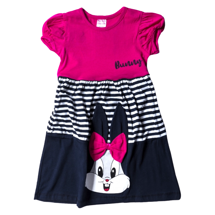 Παιδικό φόρεμα για κορίτσια Lola bunny φούξια ριγέ κοριτσίστικο άνετο μοντέρνα καλοκαιρινά οικονομικά ετών 100βαμβακερά